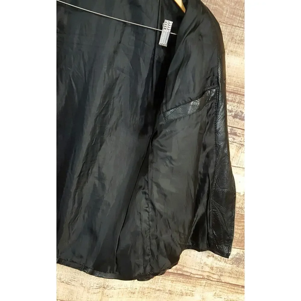 Flight Path Mens S Motorcycle Jacket Black Leather Biker Full Zip Lined Coat